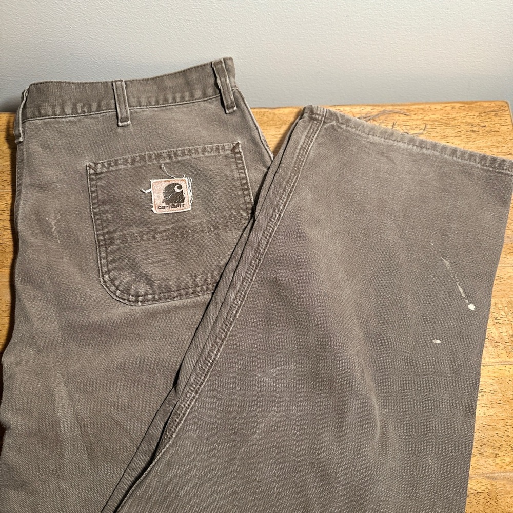 Vintage Carhartt CHT Baggy Pants Big Patch Logo 40x30 Distressed Chocolate Brown